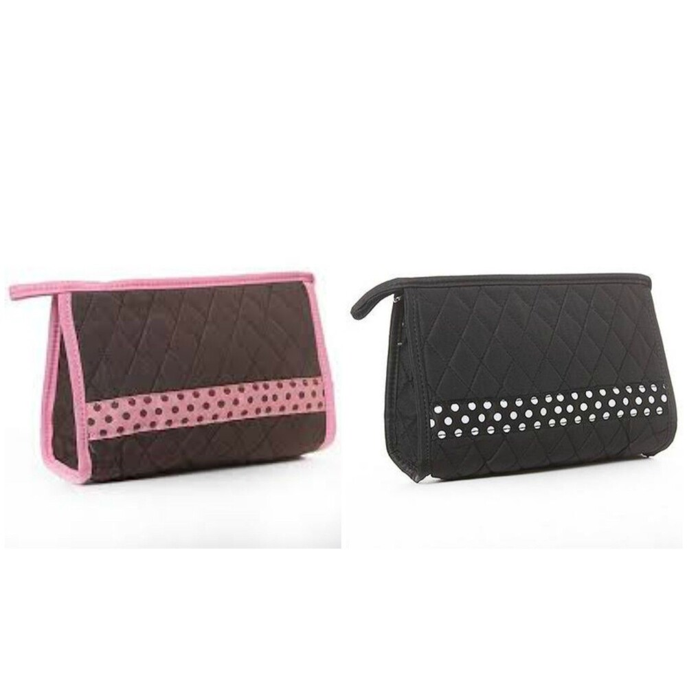 Cosmetic Case Bag Quilted Brown / Pink or Black / White Retired BELVAH NWT